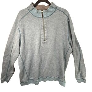 Tommy Bahama Sweater Mens Large Blue Half‎ Zip Waffle Knit Mock Neck Pullover